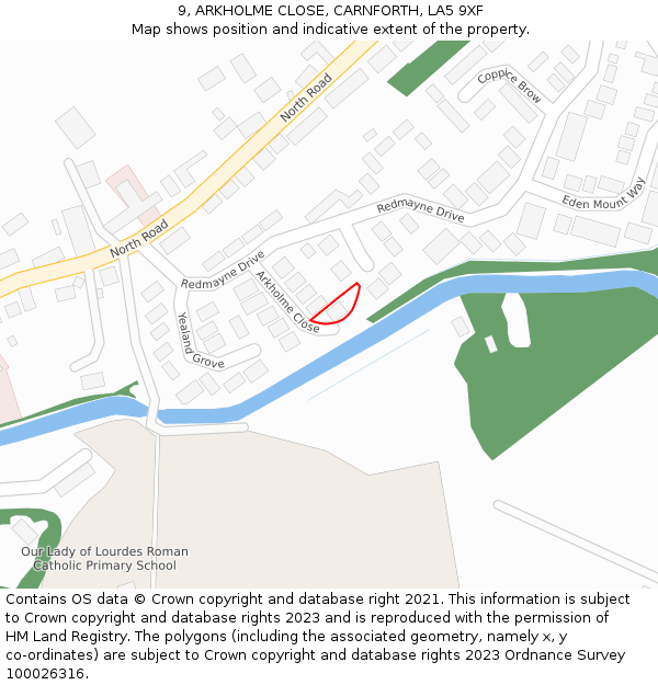 9, ARKHOLME CLOSE, CARNFORTH, LA5 9XF: Location map and indicative extent of plot