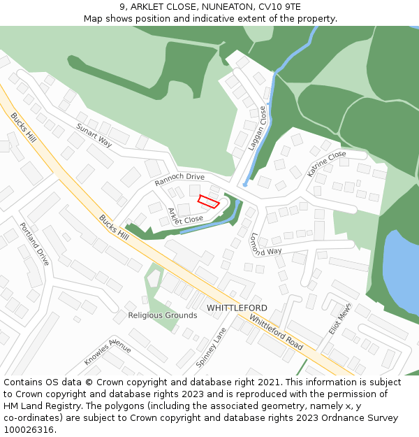 9, ARKLET CLOSE, NUNEATON, CV10 9TE: Location map and indicative extent of plot