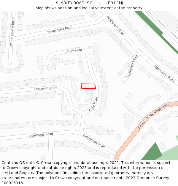 9, ARLEY ROAD, SOLIHULL, B91 1NJ: Location map and indicative extent of plot