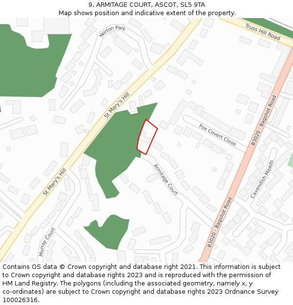 9, ARMITAGE COURT, ASCOT, SL5 9TA: Location map and indicative extent of plot