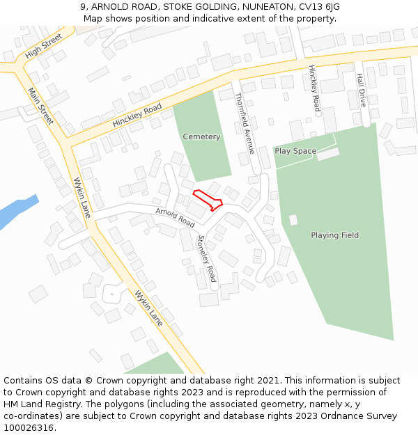 9, ARNOLD ROAD, STOKE GOLDING, NUNEATON, CV13 6JG: Location map and indicative extent of plot