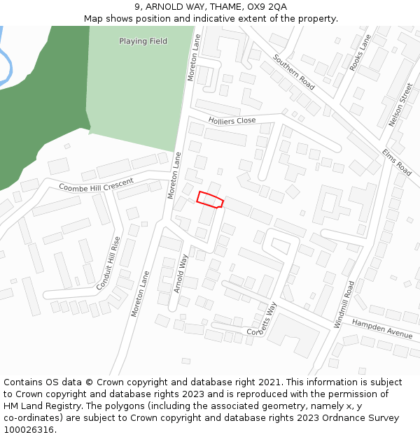 9, ARNOLD WAY, THAME, OX9 2QA: Location map and indicative extent of plot