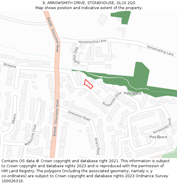 9, ARROWSMITH DRIVE, STONEHOUSE, GL10 2QS: Location map and indicative extent of plot