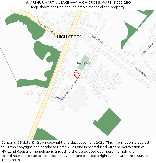 9, ARTHUR MARTIN-LEAKE WAY, HIGH CROSS, WARE, SG11 1BQ: Location map and indicative extent of plot