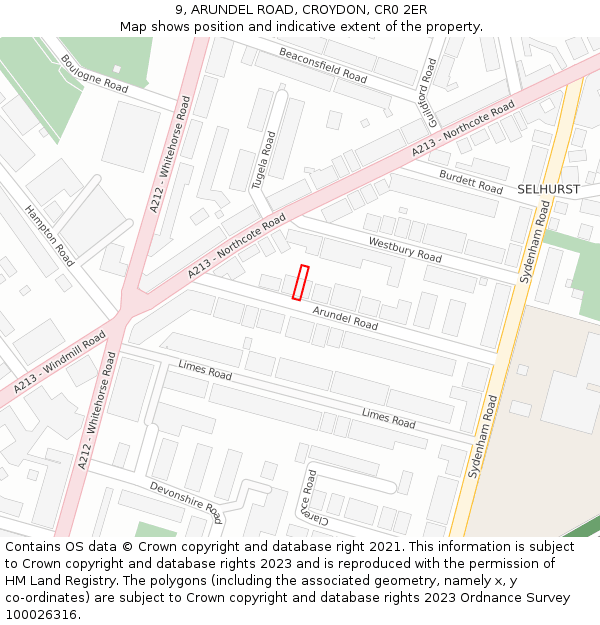 9, ARUNDEL ROAD, CROYDON, CR0 2ER: Location map and indicative extent of plot