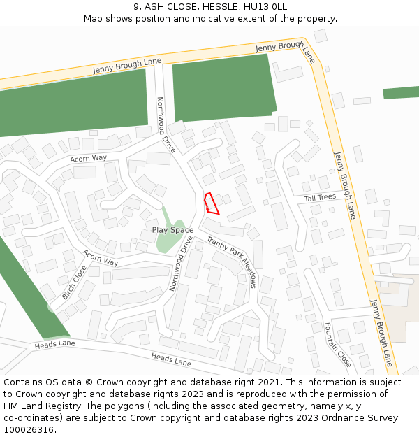 9, ASH CLOSE, HESSLE, HU13 0LL: Location map and indicative extent of plot