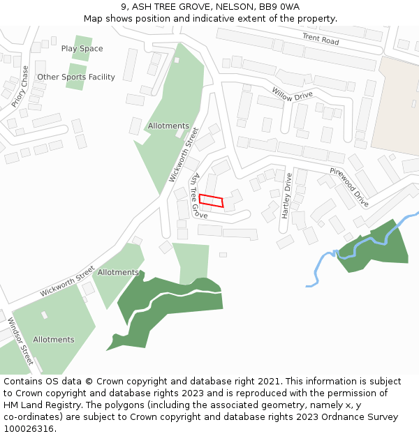 9, ASH TREE GROVE, NELSON, BB9 0WA: Location map and indicative extent of plot