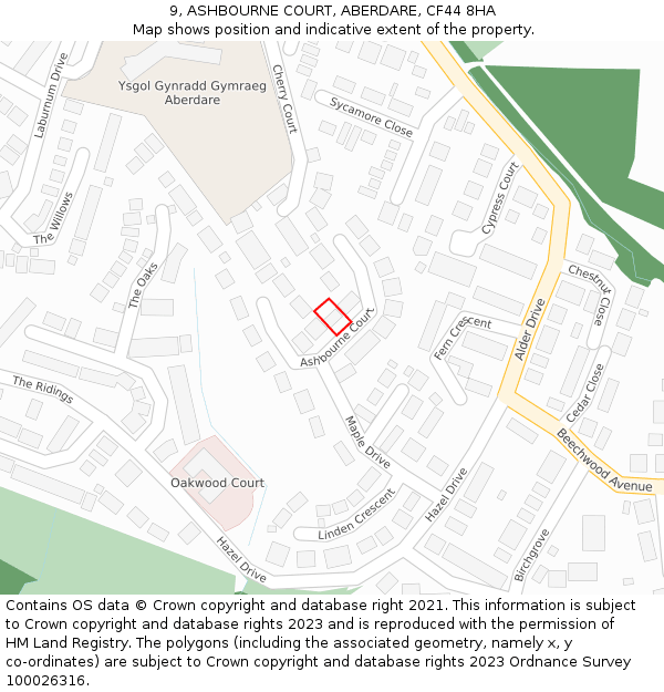 9, ASHBOURNE COURT, ABERDARE, CF44 8HA: Location map and indicative extent of plot