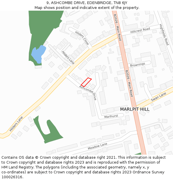 9, ASHCOMBE DRIVE, EDENBRIDGE, TN8 6JY: Location map and indicative extent of plot