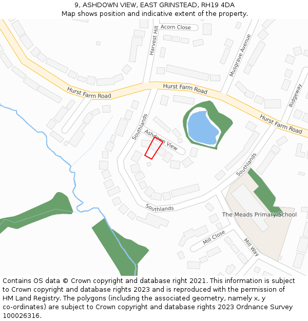 9, ASHDOWN VIEW, EAST GRINSTEAD, RH19 4DA: Location map and indicative extent of plot