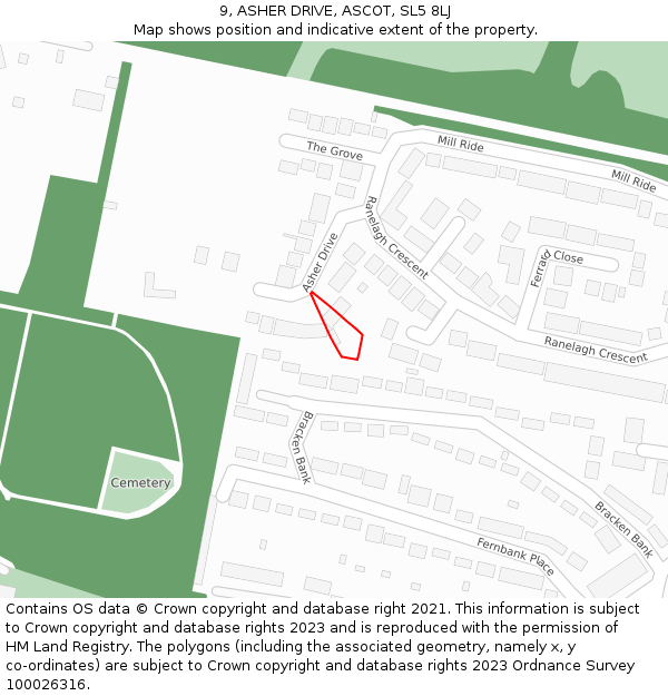 9, ASHER DRIVE, ASCOT, SL5 8LJ: Location map and indicative extent of plot