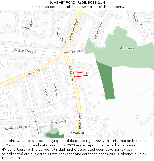 9, ASHEY ROAD, RYDE, PO33 2UN: Location map and indicative extent of plot