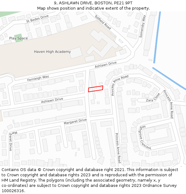 9, ASHLAWN DRIVE, BOSTON, PE21 9PT: Location map and indicative extent of plot