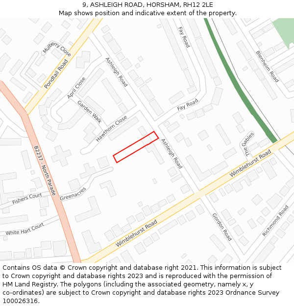 9, ASHLEIGH ROAD, HORSHAM, RH12 2LE: Location map and indicative extent of plot