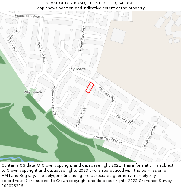 9, ASHOPTON ROAD, CHESTERFIELD, S41 8WD: Location map and indicative extent of plot