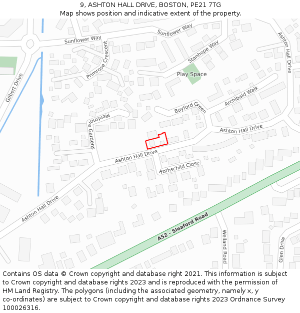 9, ASHTON HALL DRIVE, BOSTON, PE21 7TG: Location map and indicative extent of plot