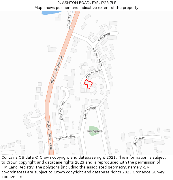 9, ASHTON ROAD, EYE, IP23 7LF: Location map and indicative extent of plot