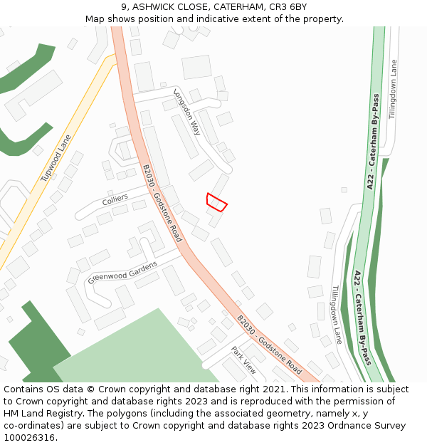 9, ASHWICK CLOSE, CATERHAM, CR3 6BY: Location map and indicative extent of plot