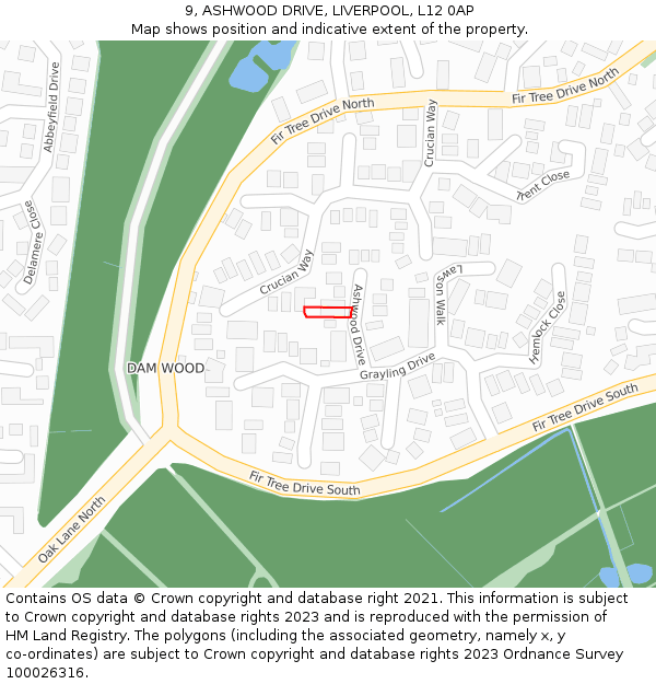 9, ASHWOOD DRIVE, LIVERPOOL, L12 0AP: Location map and indicative extent of plot