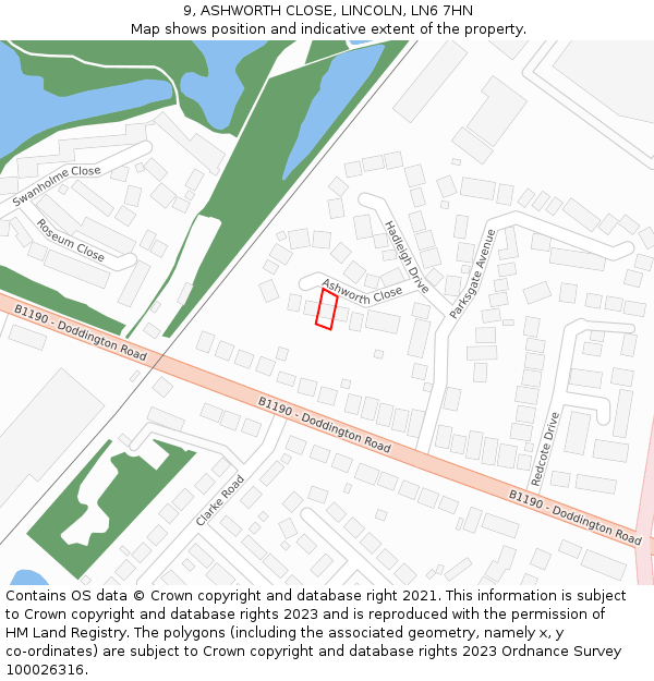 9, ASHWORTH CLOSE, LINCOLN, LN6 7HN: Location map and indicative extent of plot