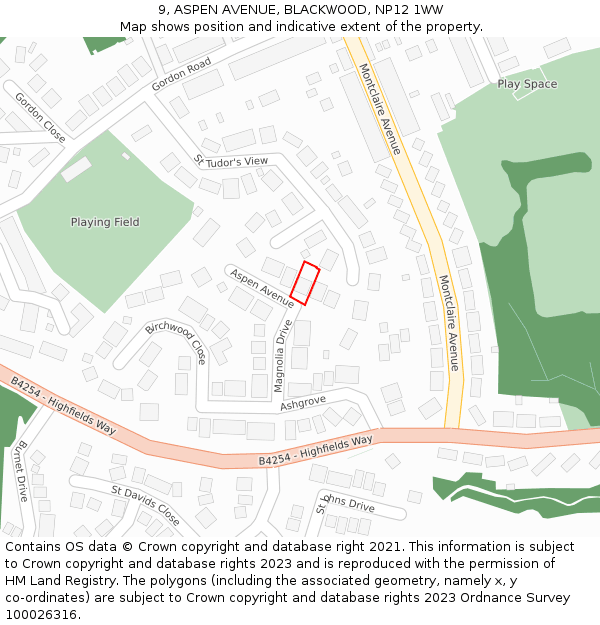 9, ASPEN AVENUE, BLACKWOOD, NP12 1WW: Location map and indicative extent of plot