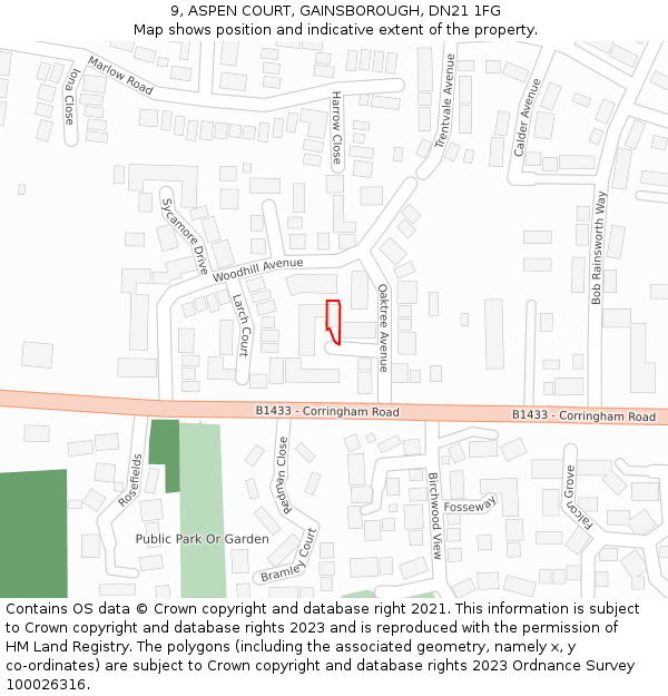 9, ASPEN COURT, GAINSBOROUGH, DN21 1FG: Location map and indicative extent of plot