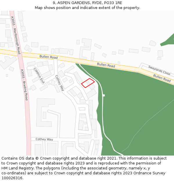 9, ASPEN GARDENS, RYDE, PO33 1RE: Location map and indicative extent of plot