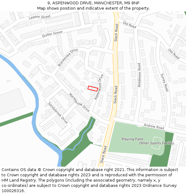 9, ASPENWOOD DRIVE, MANCHESTER, M9 8NP: Location map and indicative extent of plot