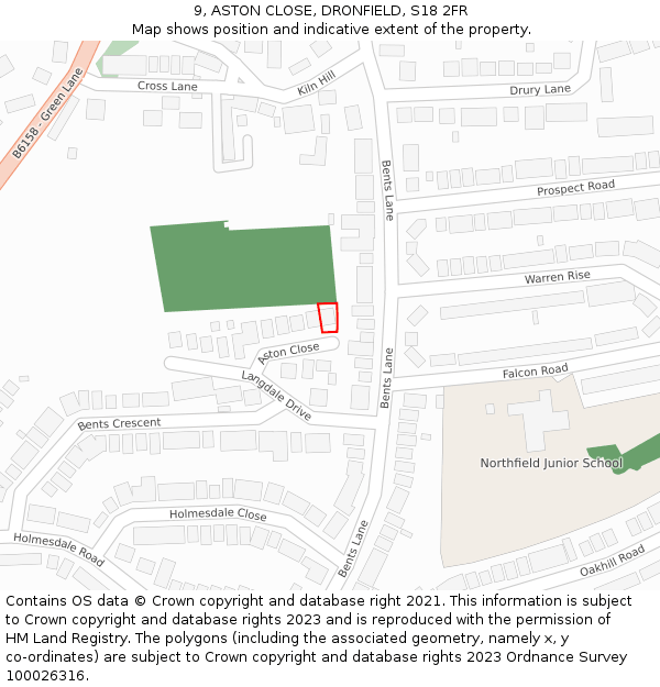 9, ASTON CLOSE, DRONFIELD, S18 2FR: Location map and indicative extent of plot