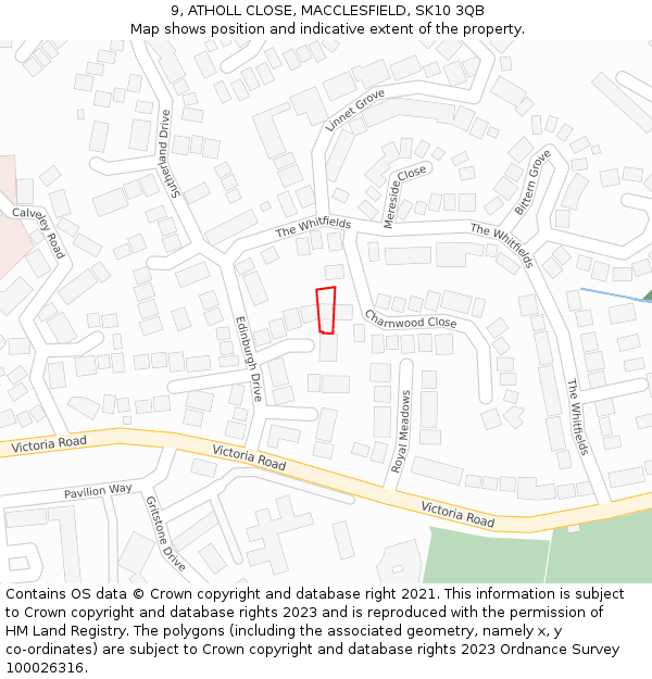 9, ATHOLL CLOSE, MACCLESFIELD, SK10 3QB: Location map and indicative extent of plot