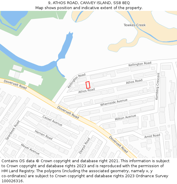 9, ATHOS ROAD, CANVEY ISLAND, SS8 8EQ: Location map and indicative extent of plot