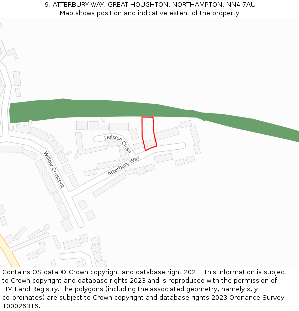 9, ATTERBURY WAY, GREAT HOUGHTON, NORTHAMPTON, NN4 7AU: Location map and indicative extent of plot