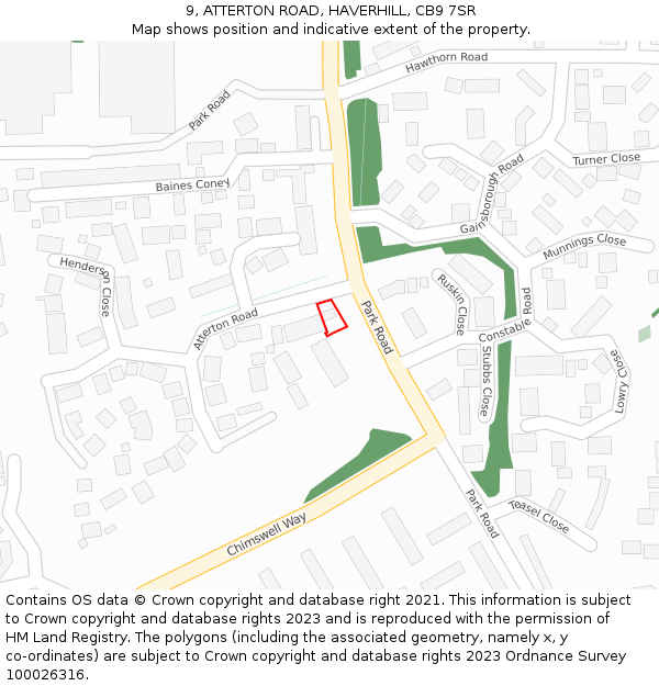 9, ATTERTON ROAD, HAVERHILL, CB9 7SR: Location map and indicative extent of plot