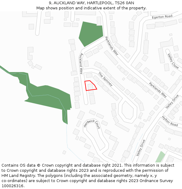 9, AUCKLAND WAY, HARTLEPOOL, TS26 0AN: Location map and indicative extent of plot