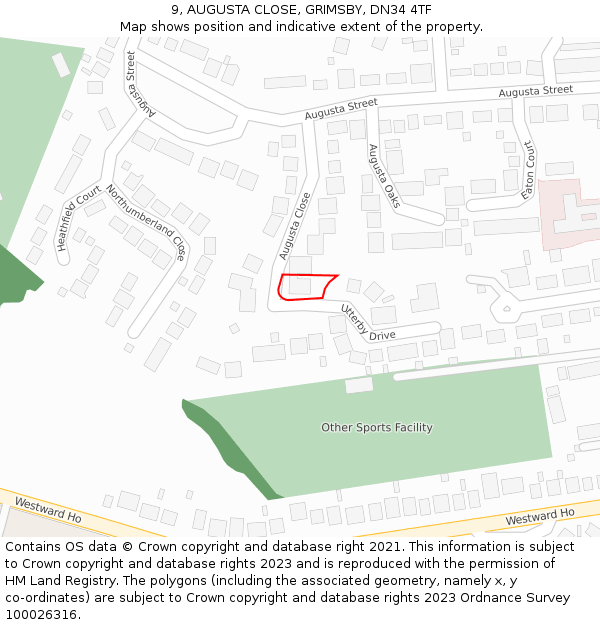 9, AUGUSTA CLOSE, GRIMSBY, DN34 4TF: Location map and indicative extent of plot