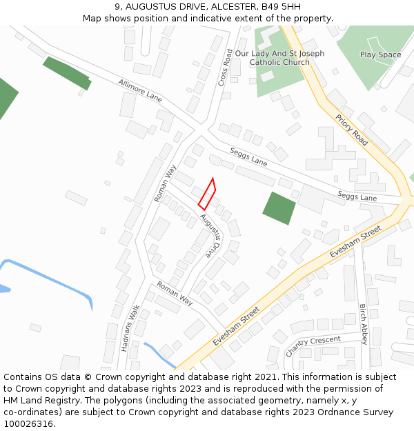 9, AUGUSTUS DRIVE, ALCESTER, B49 5HH: Location map and indicative extent of plot