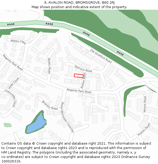 9, AVALON ROAD, BROMSGROVE, B60 2RJ: Location map and indicative extent of plot