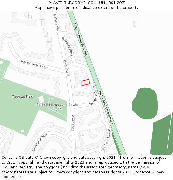 9, AVENBURY DRIVE, SOLIHULL, B91 2QZ: Location map and indicative extent of plot