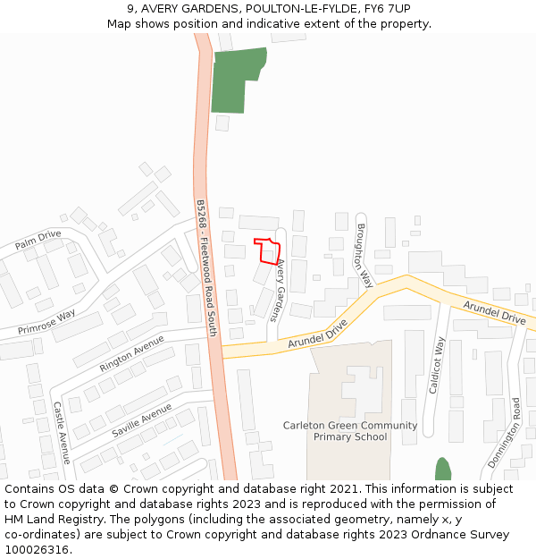 9, AVERY GARDENS, POULTON-LE-FYLDE, FY6 7UP: Location map and indicative extent of plot