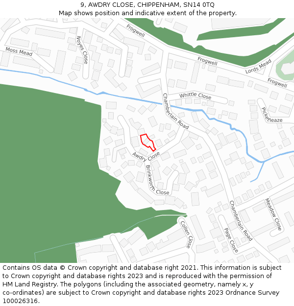 9, AWDRY CLOSE, CHIPPENHAM, SN14 0TQ: Location map and indicative extent of plot