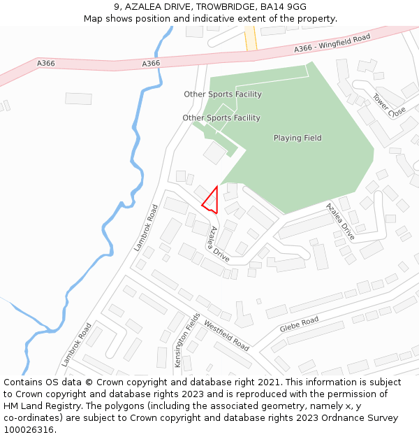 9, AZALEA DRIVE, TROWBRIDGE, BA14 9GG: Location map and indicative extent of plot