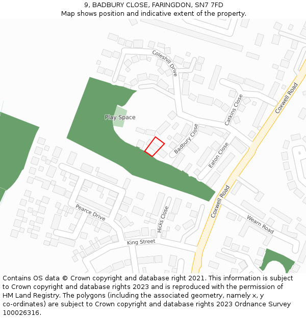 9, BADBURY CLOSE, FARINGDON, SN7 7FD: Location map and indicative extent of plot