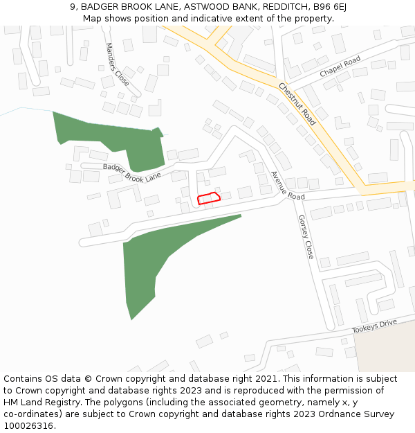 9, BADGER BROOK LANE, ASTWOOD BANK, REDDITCH, B96 6EJ: Location map and indicative extent of plot