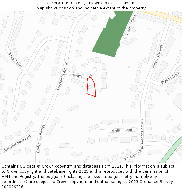 9, BADGERS CLOSE, CROWBOROUGH, TN6 1RL: Location map and indicative extent of plot