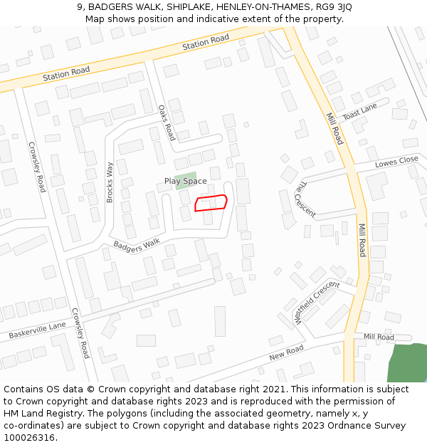 9, BADGERS WALK, SHIPLAKE, HENLEY-ON-THAMES, RG9 3JQ: Location map and indicative extent of plot