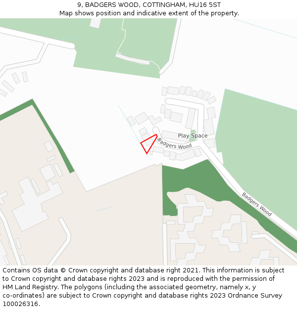 9, BADGERS WOOD, COTTINGHAM, HU16 5ST: Location map and indicative extent of plot