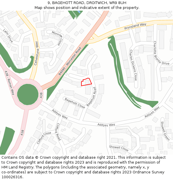 9, BAGEHOTT ROAD, DROITWICH, WR9 8UH: Location map and indicative extent of plot