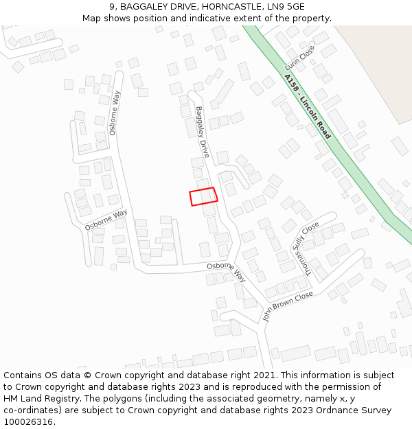 9, BAGGALEY DRIVE, HORNCASTLE, LN9 5GE: Location map and indicative extent of plot
