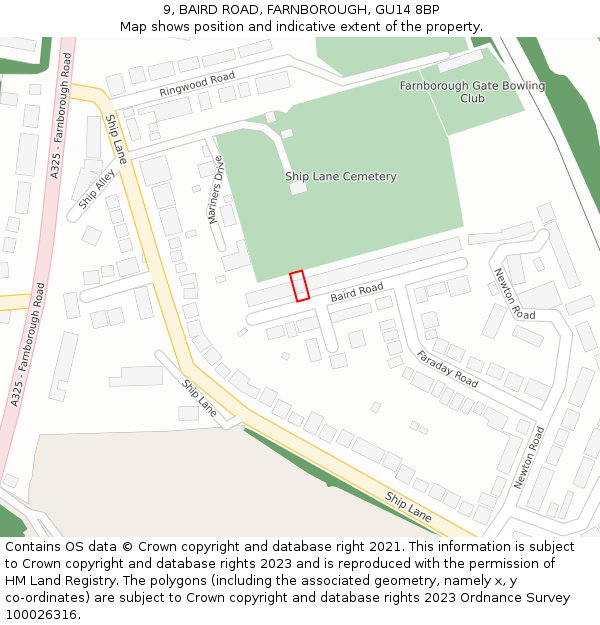 9, BAIRD ROAD, FARNBOROUGH, GU14 8BP: Location map and indicative extent of plot