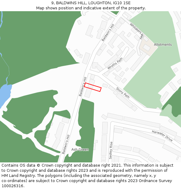 9, BALDWINS HILL, LOUGHTON, IG10 1SE: Location map and indicative extent of plot